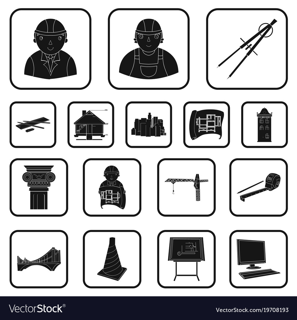 Architecture and construction black icons in set