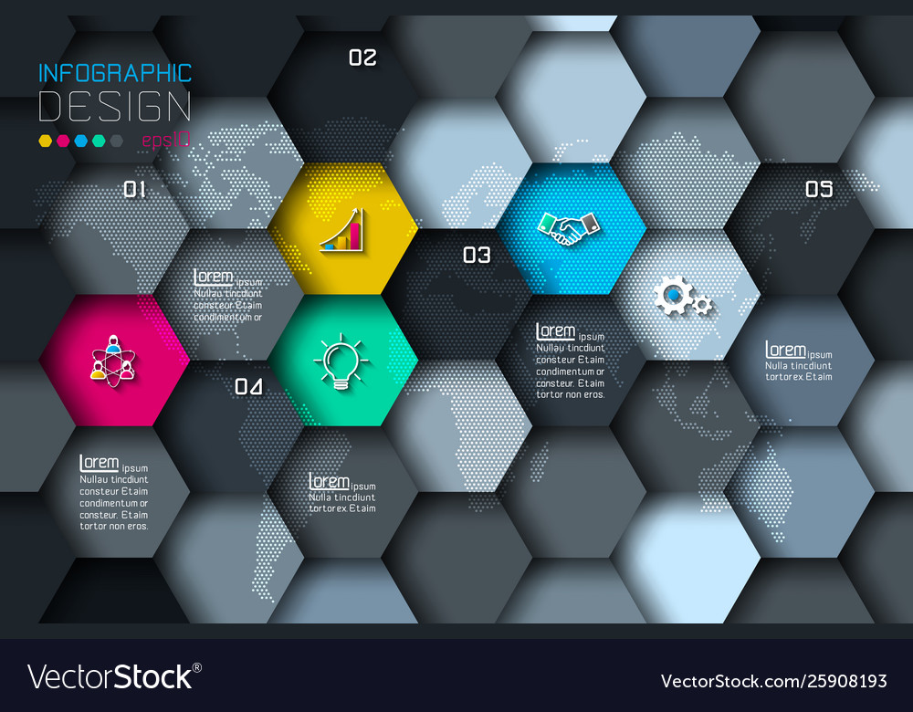 Business hexagon net labels shape infographic