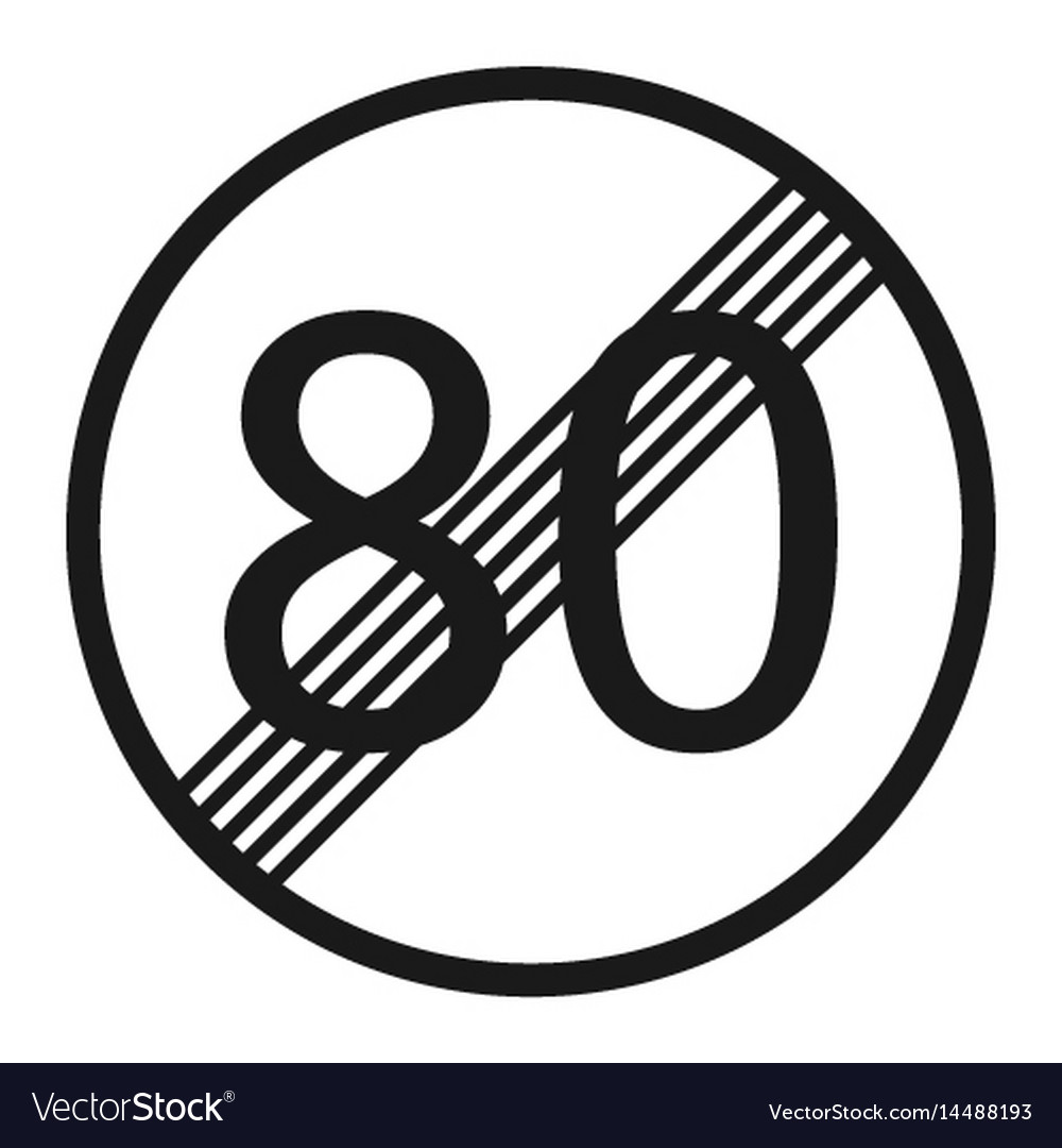End maximum speed limit 80 sign line icon