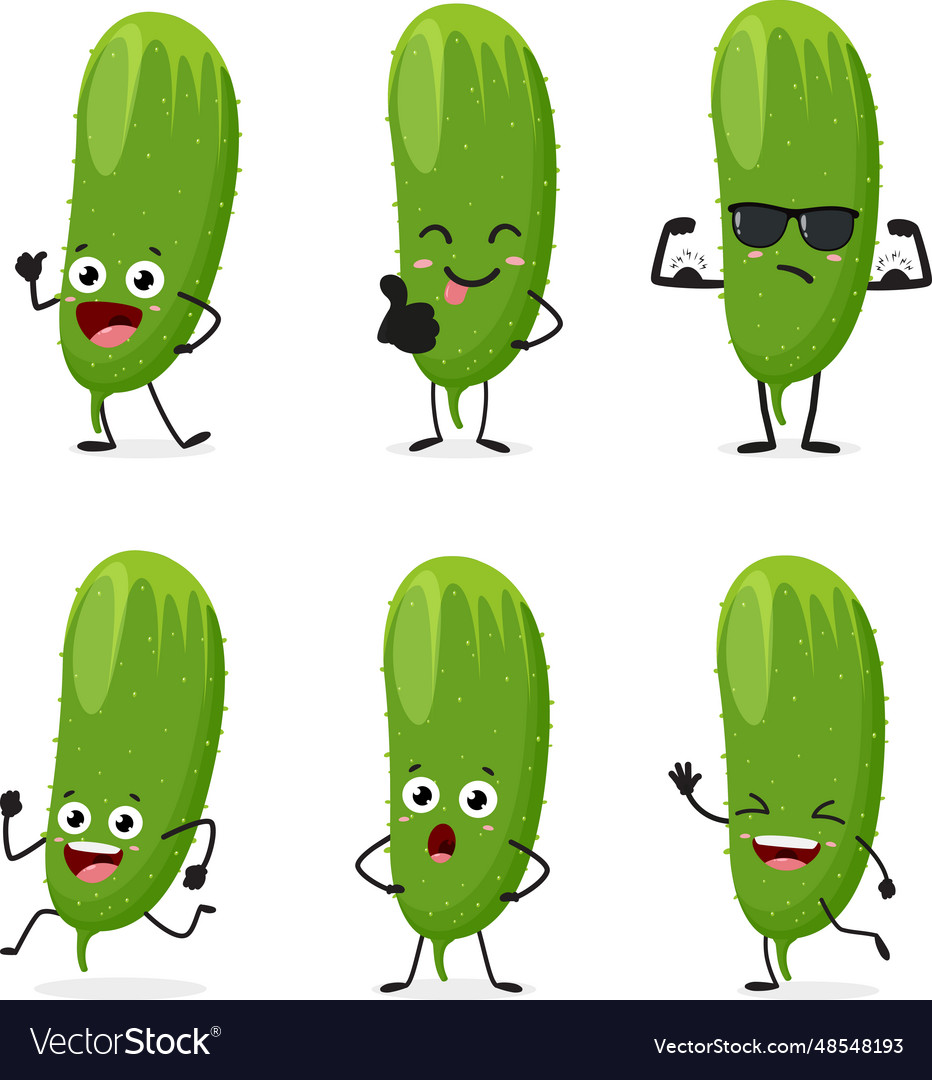 Green Cucumber Vegetables Cartoon Characters Vector Image