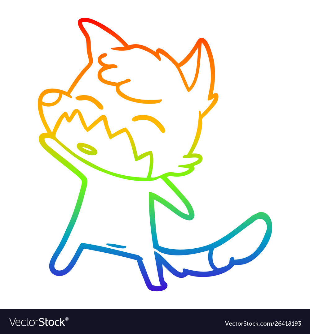 Rainbow gradient line drawing cartoon fox Vector Image