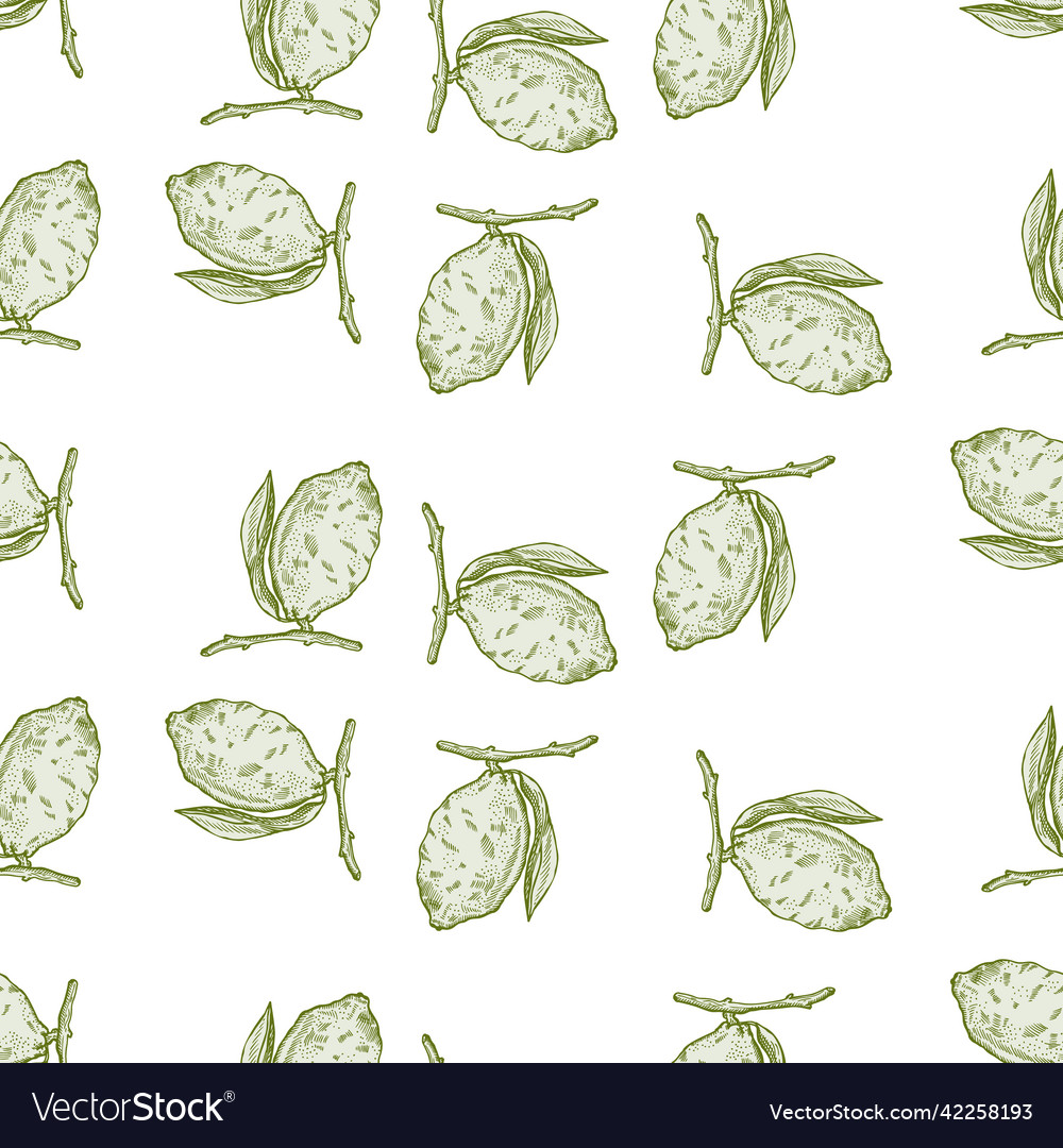 Seamless pattern lemon on branch with leaves