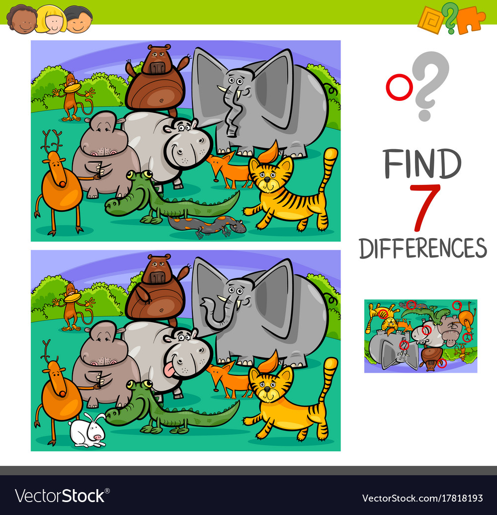 Search differences game with animals Royalty Free Vector