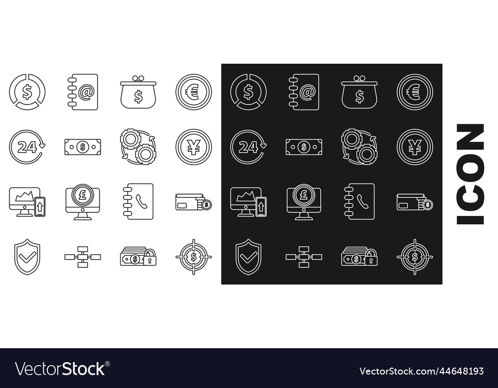 Set line target with dollar symbol envelope coin vector image Set line target with dollar symbol envelope coin
