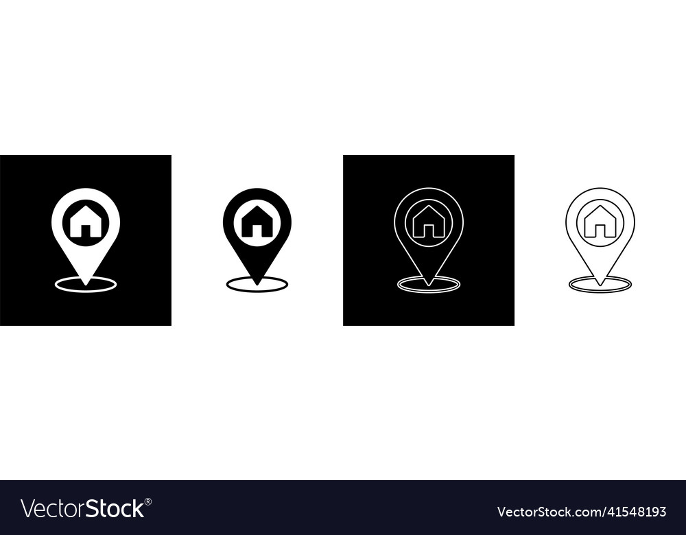 Set map pointer with house icon isolated on black vector image Set map pointer with house icon isolated on black