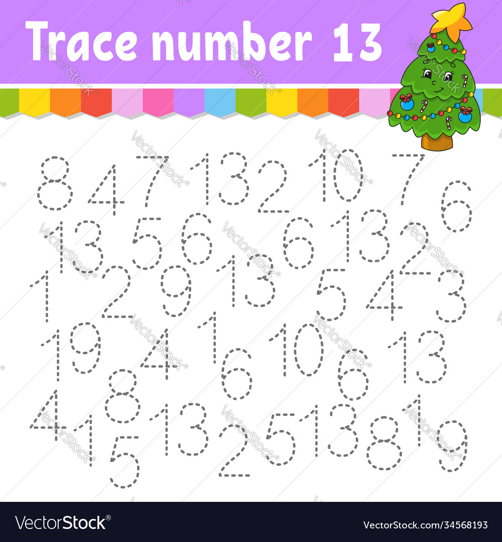 Trace number handwriting practice learning vector image Trace number handwriting practice learning