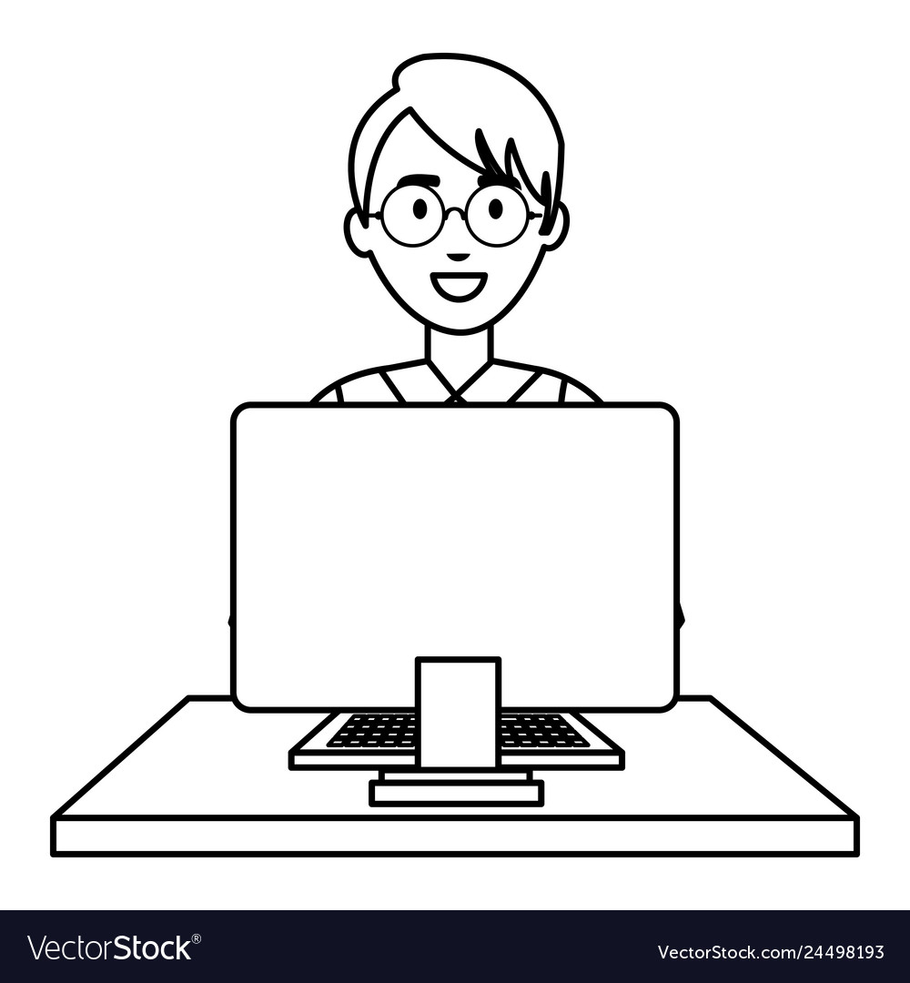 User with computer desktop vector image User with computer desktop
