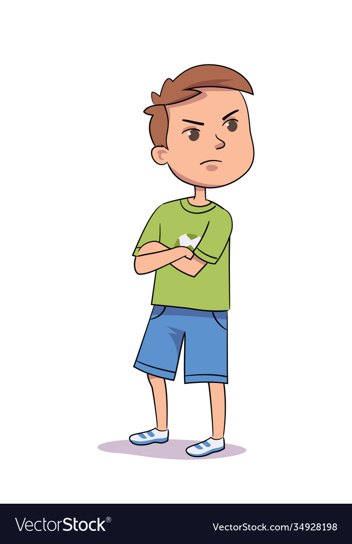 Angry boy crossed his arms over chest argues Vector Image