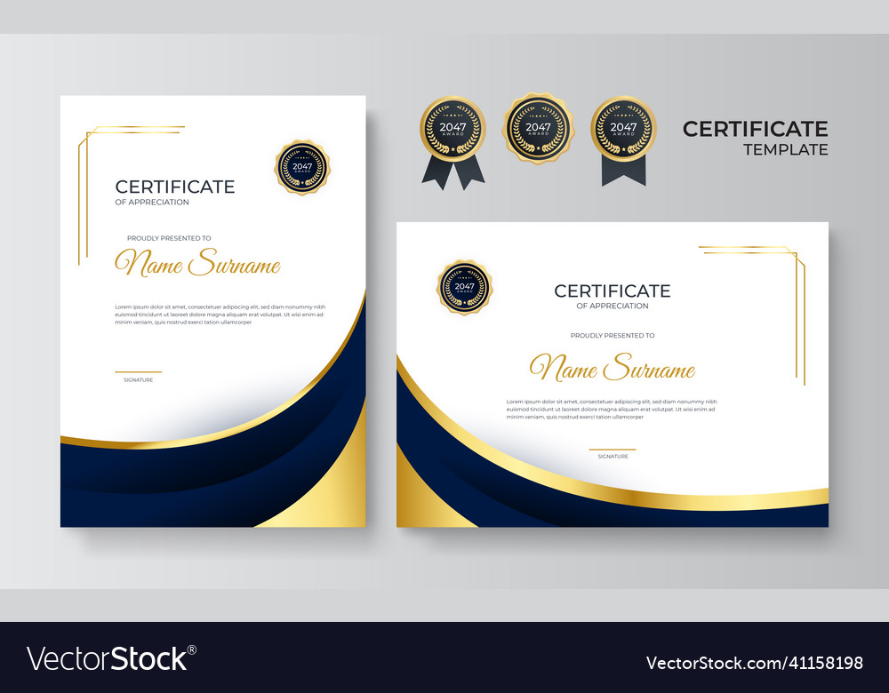 Blue and gold certificate of achievement template Vector Image