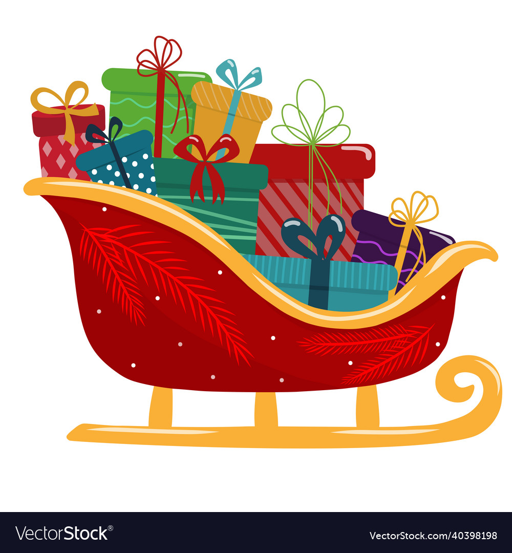 Christmas sledge with gift boxes Royalty Free Vector Image