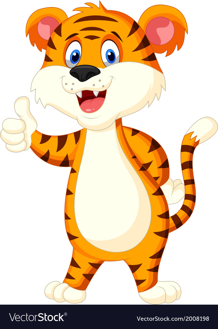 Cute tiger cartoon thumb up Royalty Free Vector Image