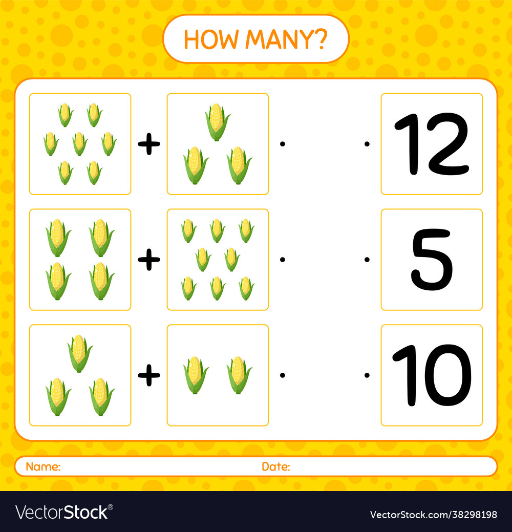 How many counting game with corn worksheet vector image How many counting game with corn worksheet