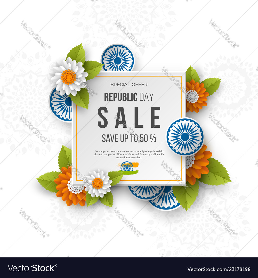 Indian Republic Day Sale Square Banner Royalty Free Vector