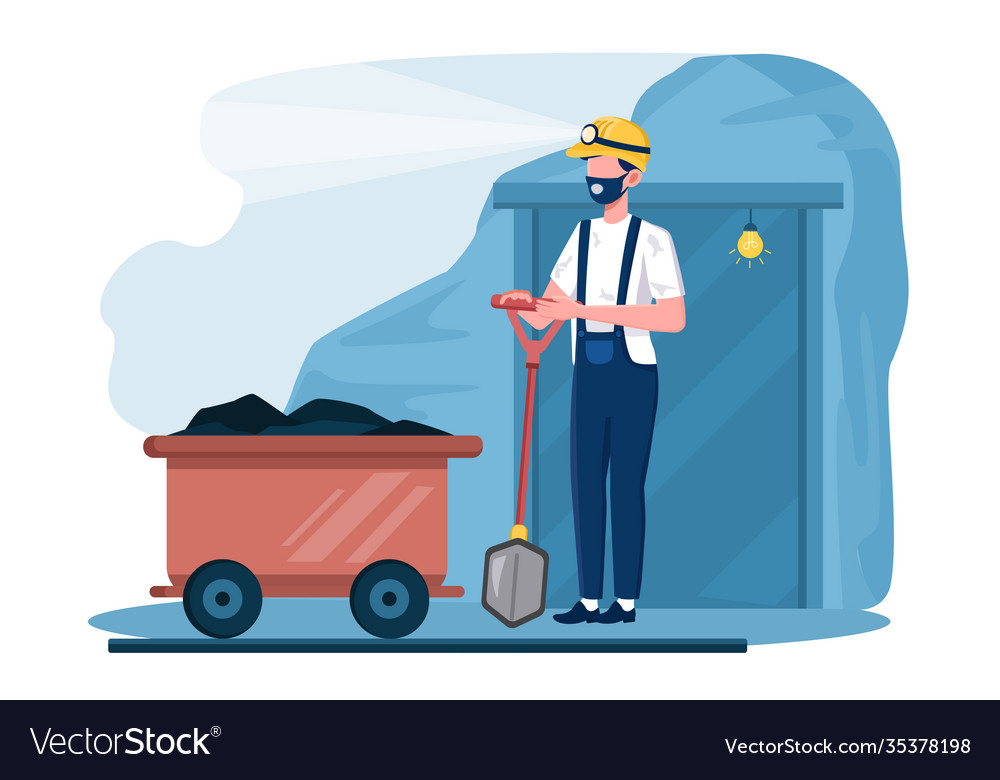 Male character in overall is coal mining Vector Image