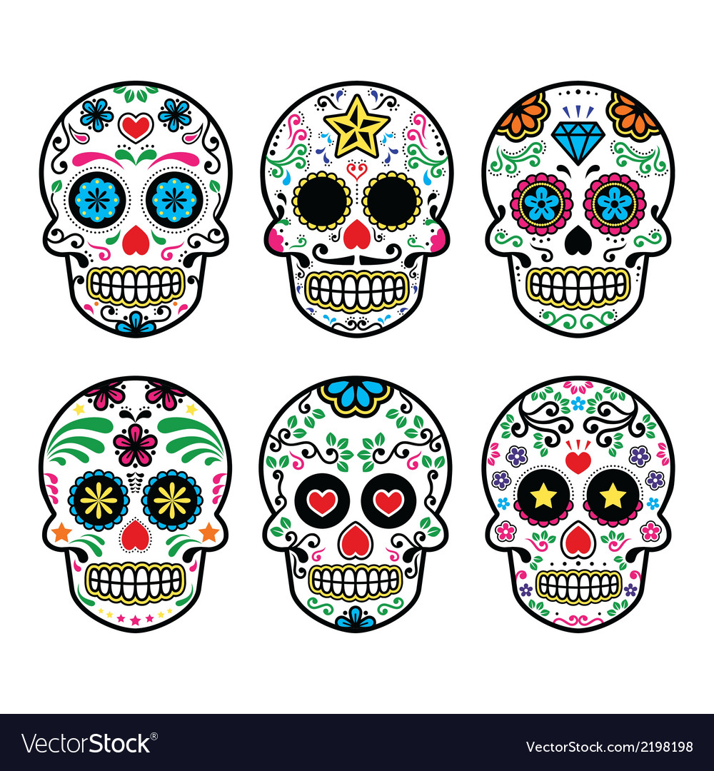 Spiksplinternieuw Mexican sugar skull Dia de los Muertos icons set Vector Image ME-27