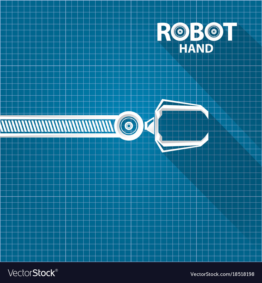 Robotic arm symbol on blueprint paper