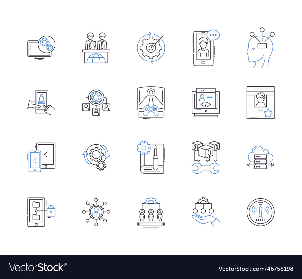 Robotic process automation outline icons vector image Robotic process automation outline icons