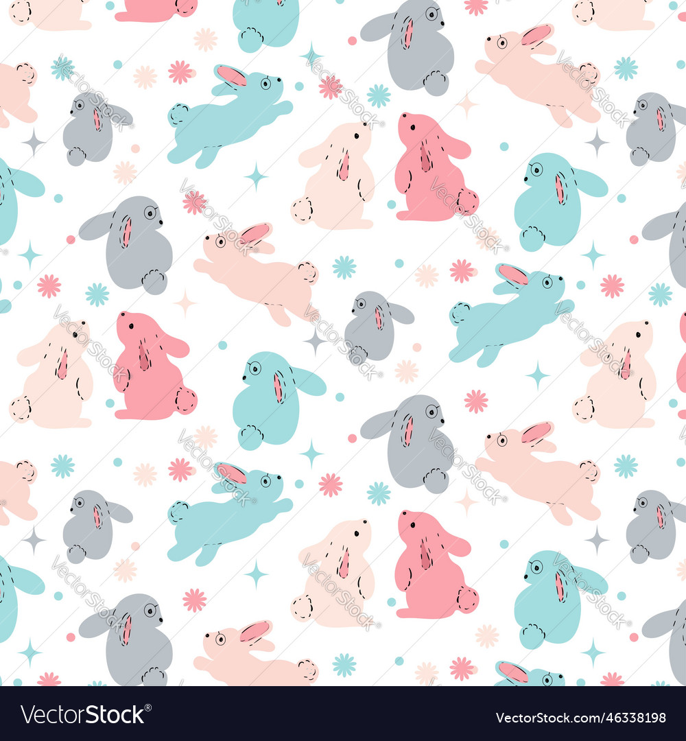 Seamless Pattern Rabbit Hand Drawn Bunny Print Vector Image