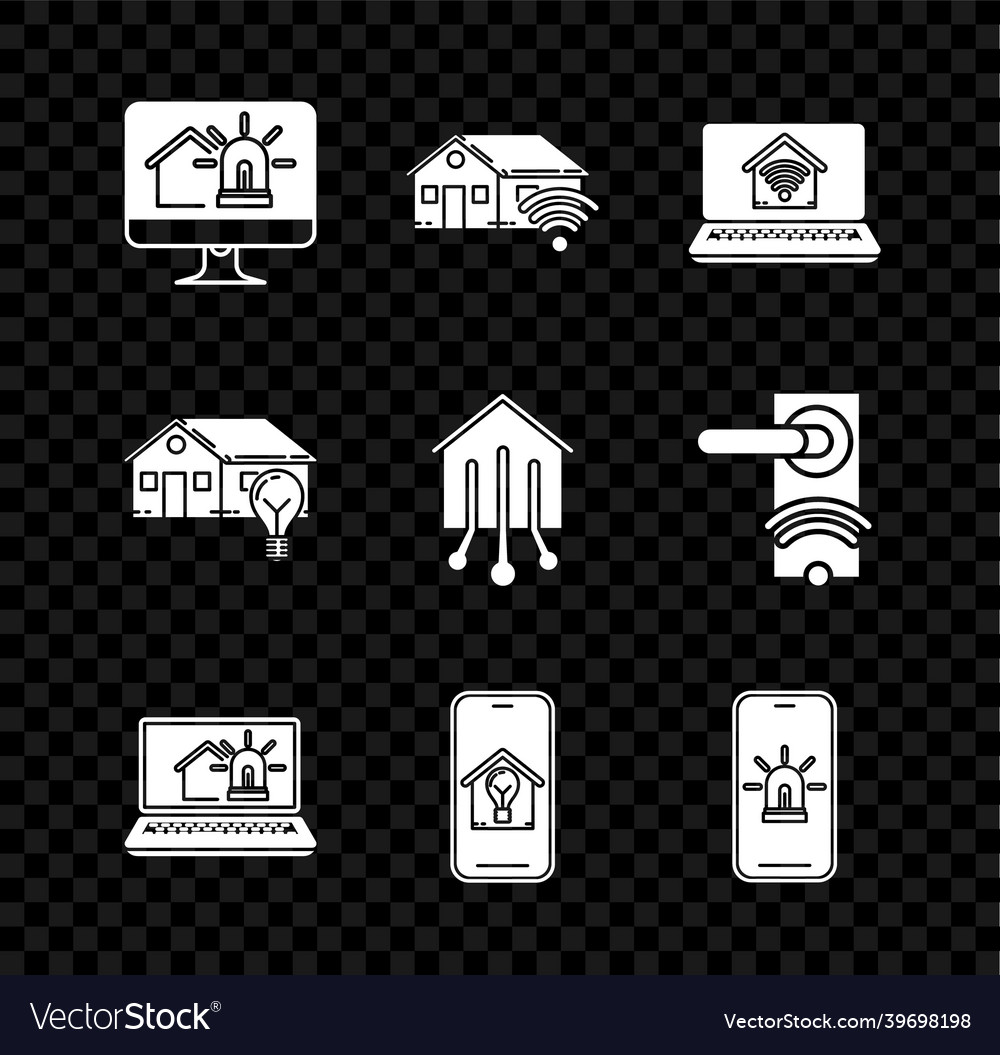 Set computer monitor with smart house and alarm Vector Image Set computer monitor with smart house and alarm