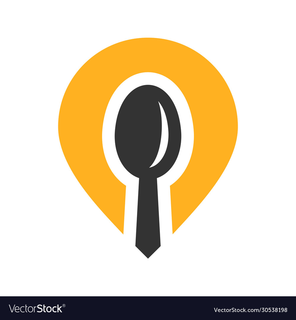 Spoon and location pointer logo icon design vector image Spoon and location pointer logo icon design