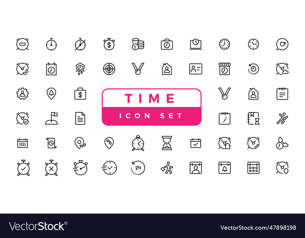 Time and clock calendar timer line icons vector image Time and clock calendar timer line icons