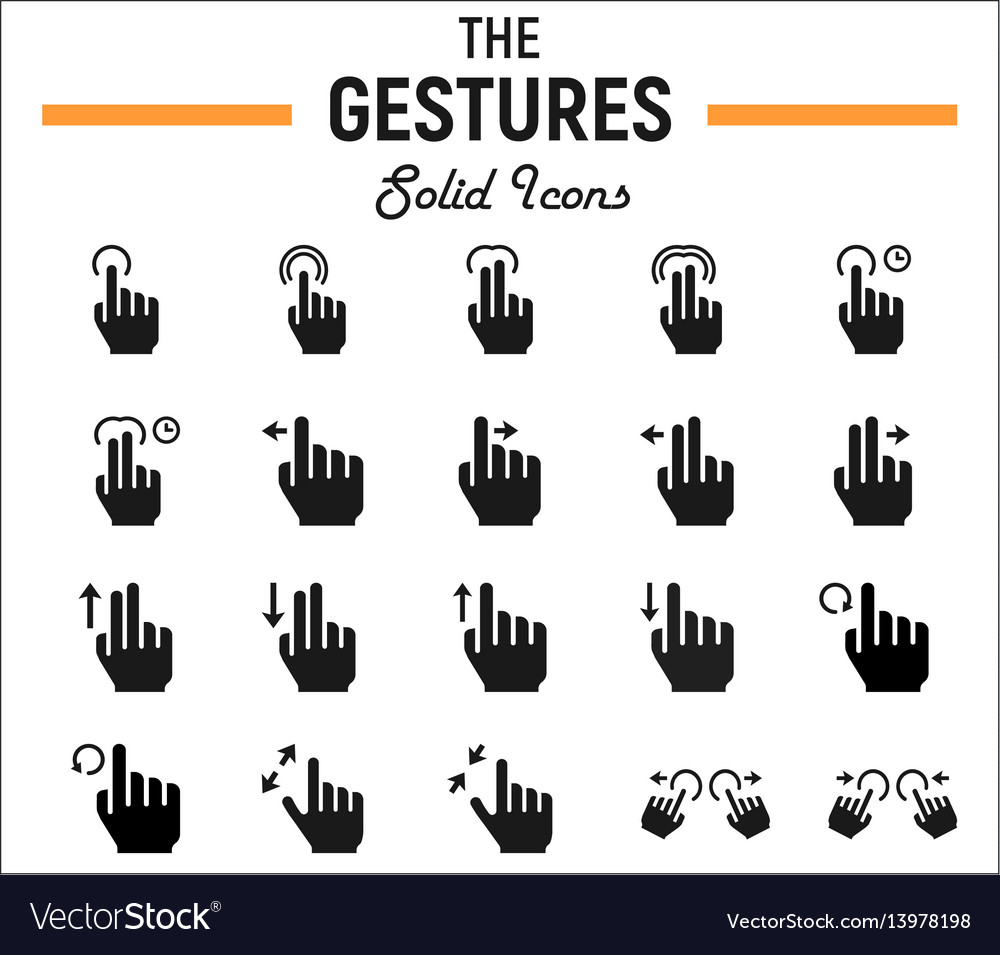 Touch gesture solid icon set touchscreen and hand