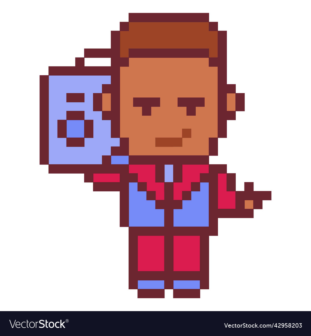 Boy with boombox pixel art high quality Royalty Free Vector