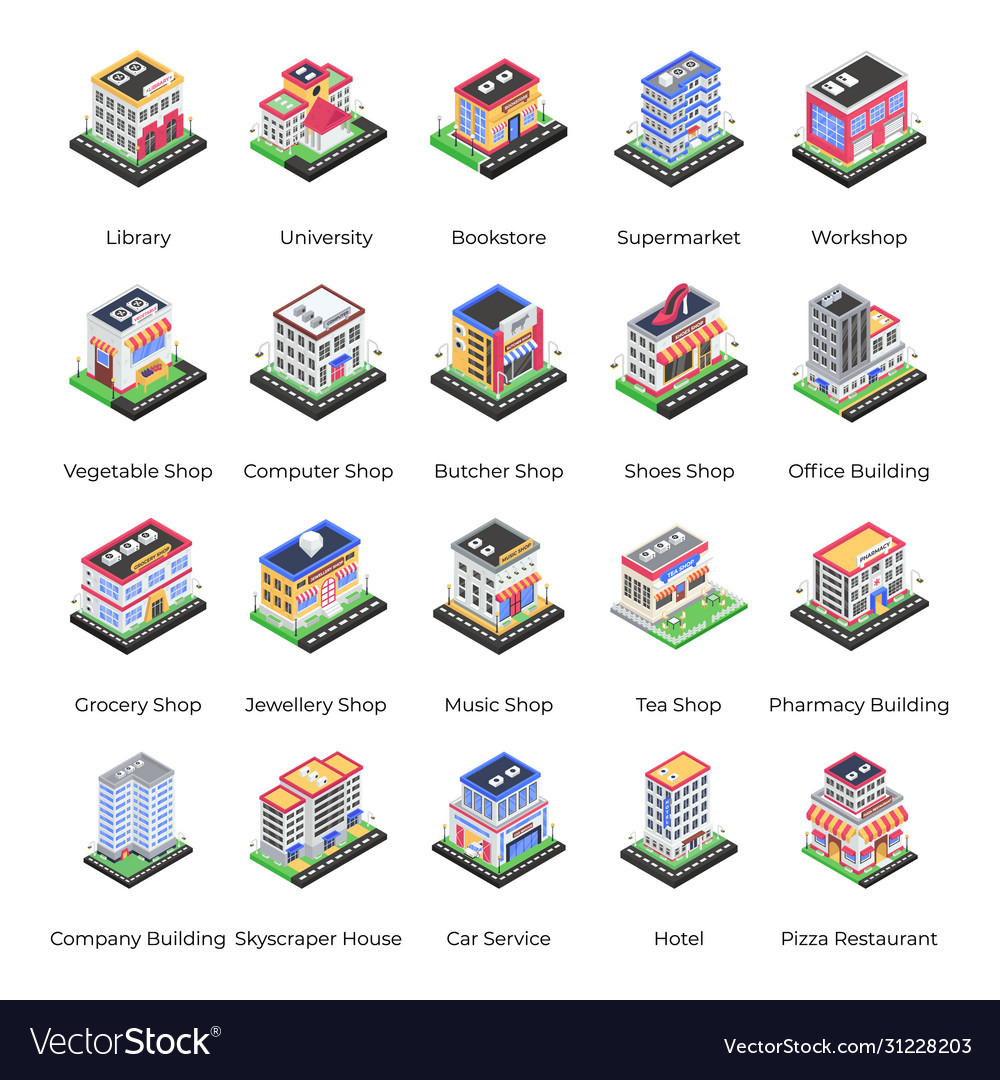 Building structure isometric icons pack