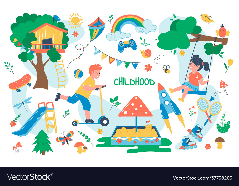 Childhood concept isolated elements set Royalty Free Vector