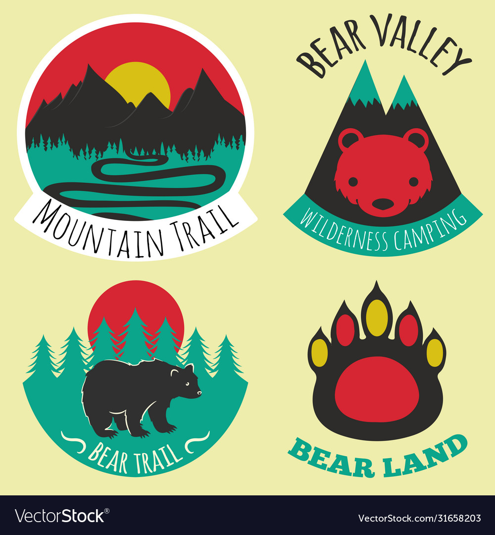 Colored Set Camping Emblems Labels And Logos Vector Image