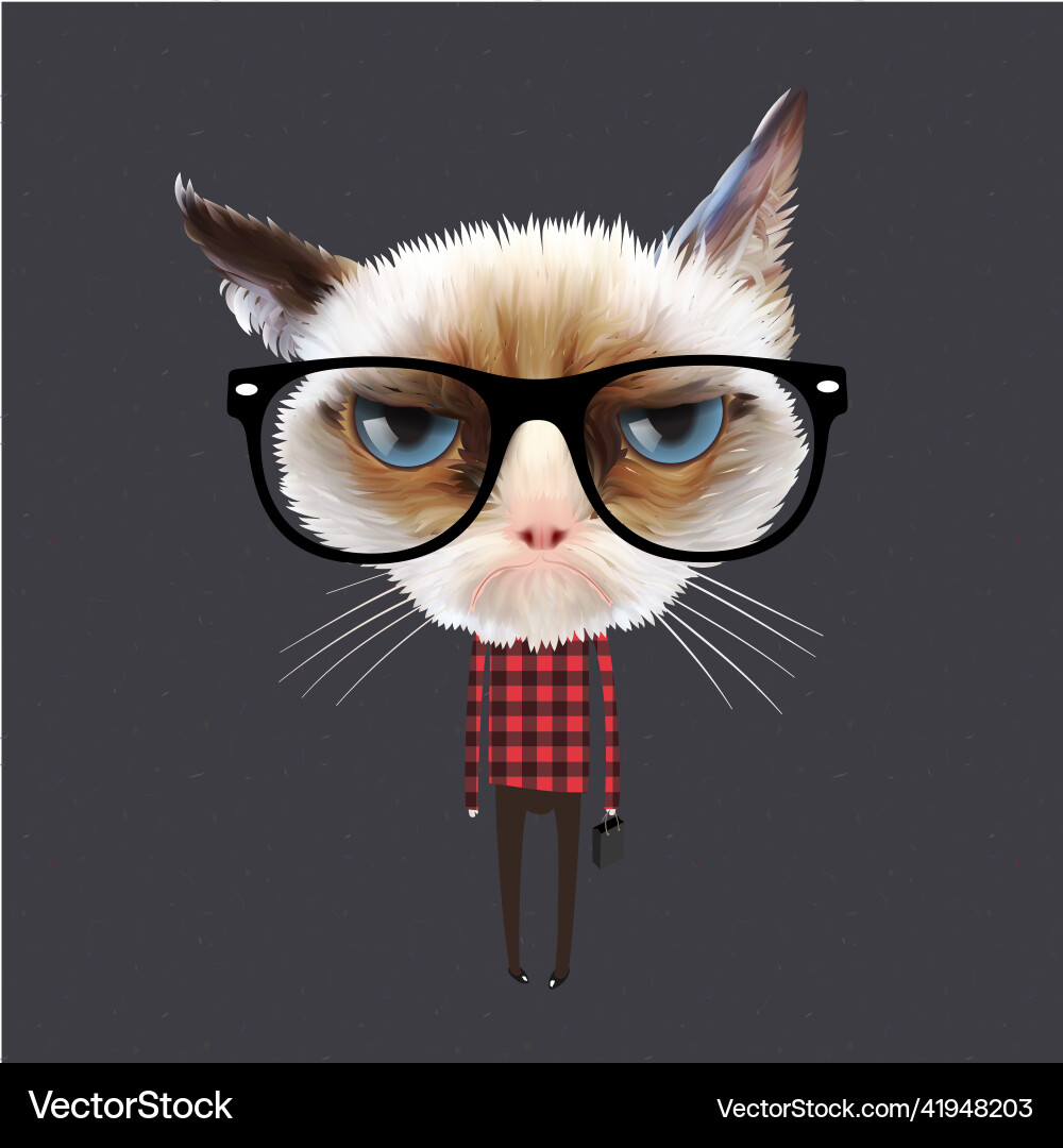 Cute hipster grumpy cat concept image Royalty Free Vector