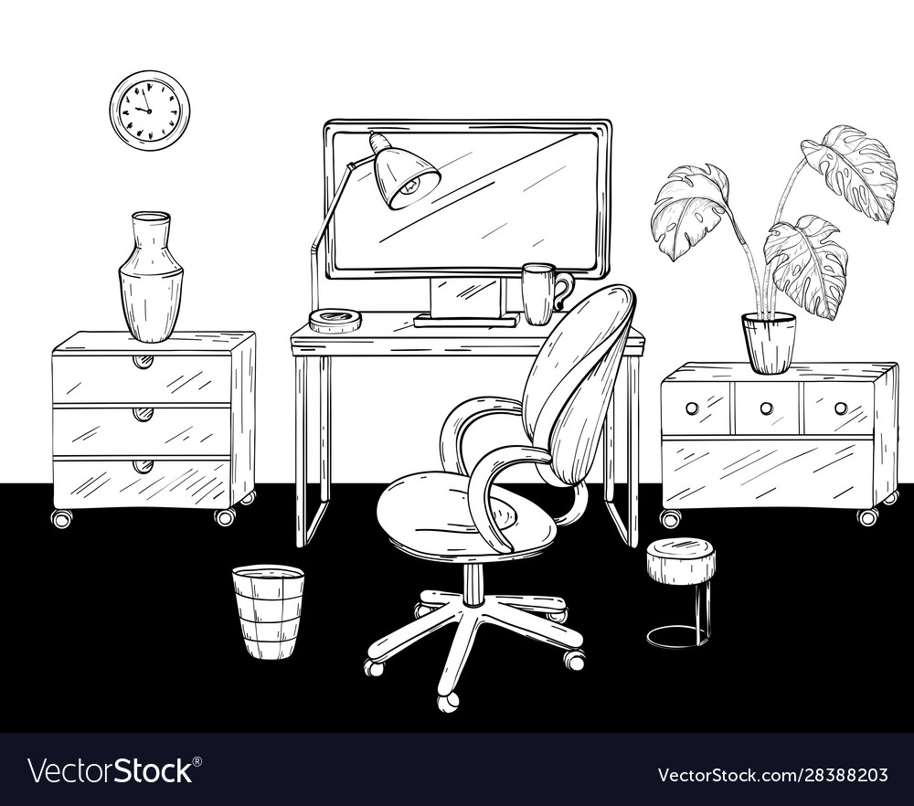 Desktop home office interior design black