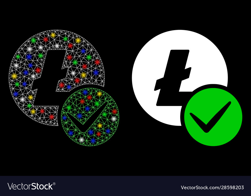 Glossy mesh network valid litecoin icon with flash Vector Image Glossy mesh network valid litecoin icon with flash