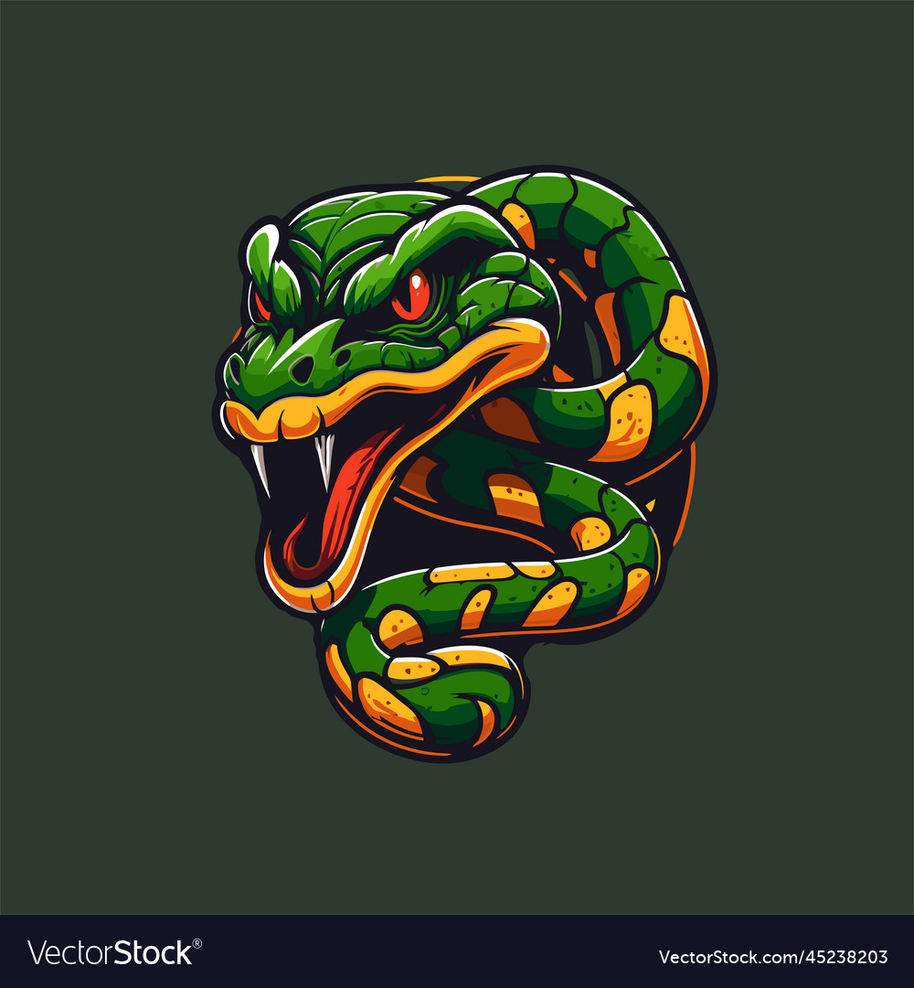Green snake crawling character logo mascot badge