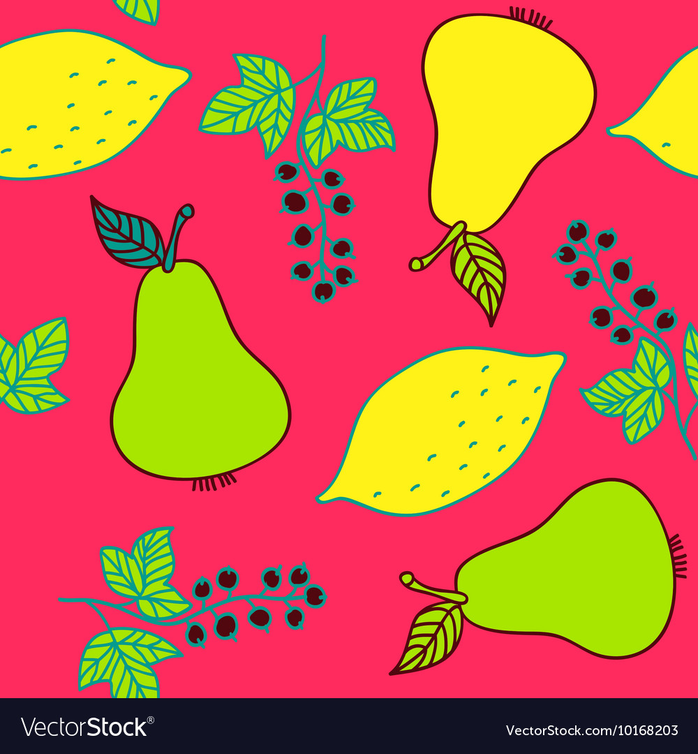 Seamless pattern of currant pear and lemons