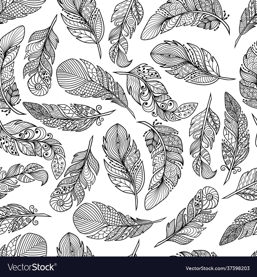 Seamless pattern with abstract feathers coloring vector image Seamless pattern with abstract feathers coloring