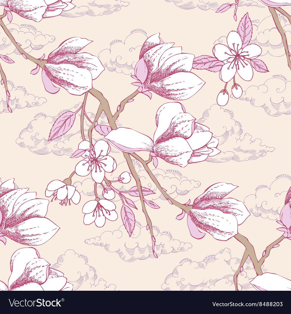 Seamless pattern with magnolia