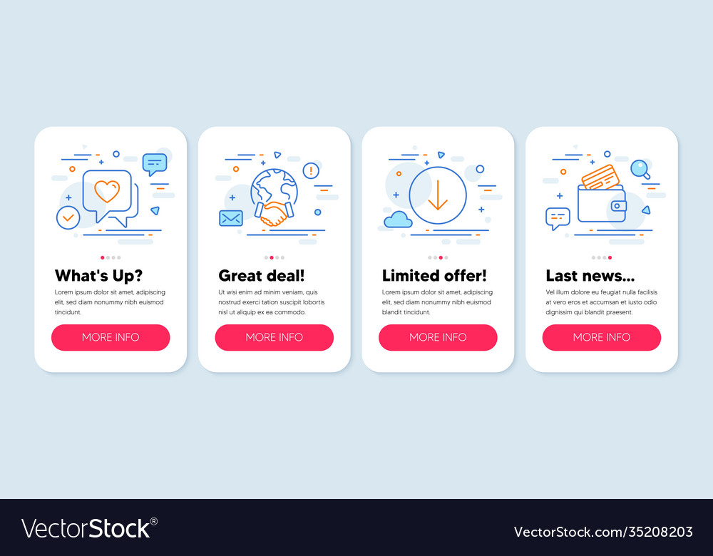Set line icons such as scroll down global vector image Set line icons such as scroll down global