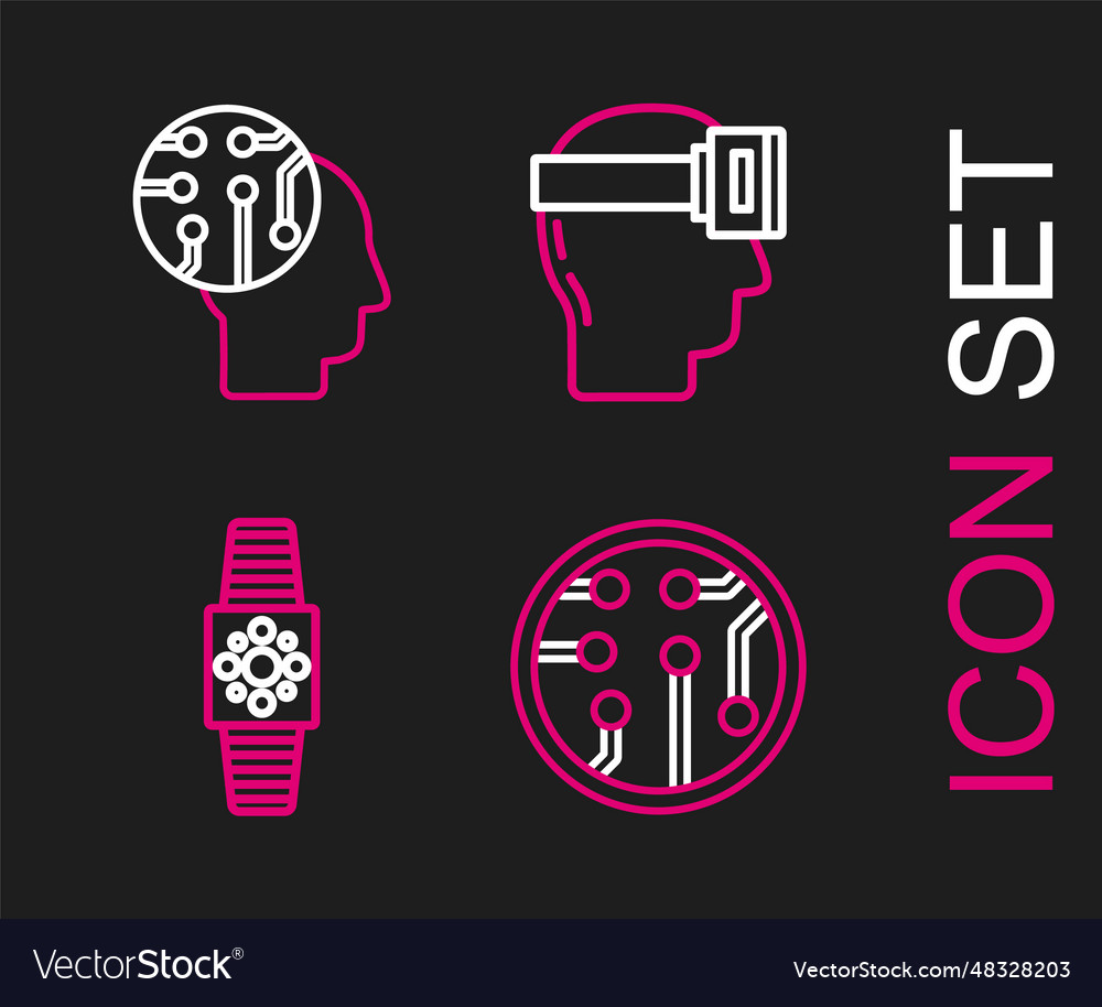 Set line processor smartwatch virtual reality vector image Set line processor smartwatch virtual reality
