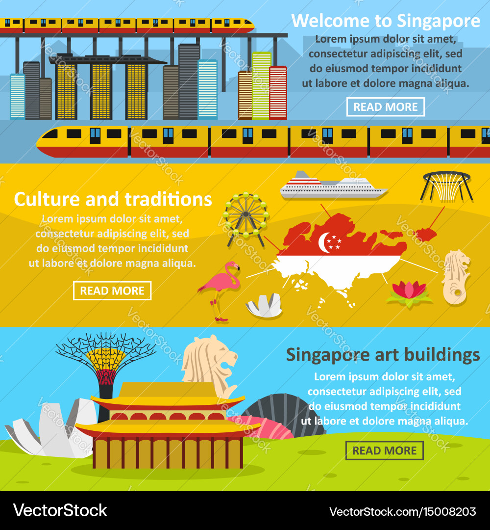 Singapore Banner Horizontal Set Flat Style Vector Image