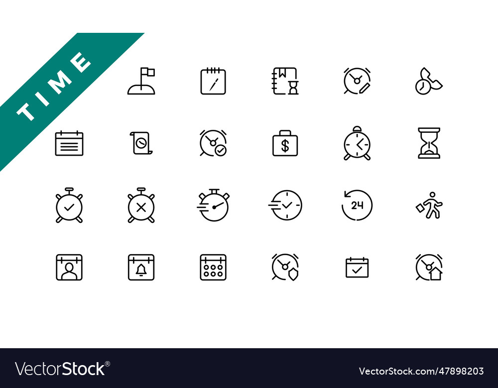 Time and clock calendar timer line icons vector image Time and clock calendar timer line icons