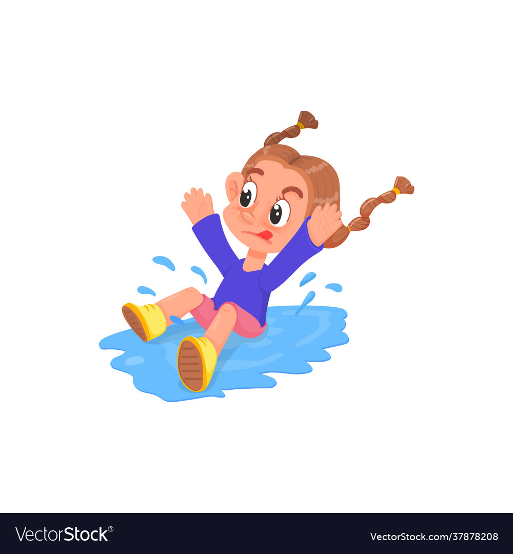 Cartoon Stil Mädchen springen in eine Pfütze