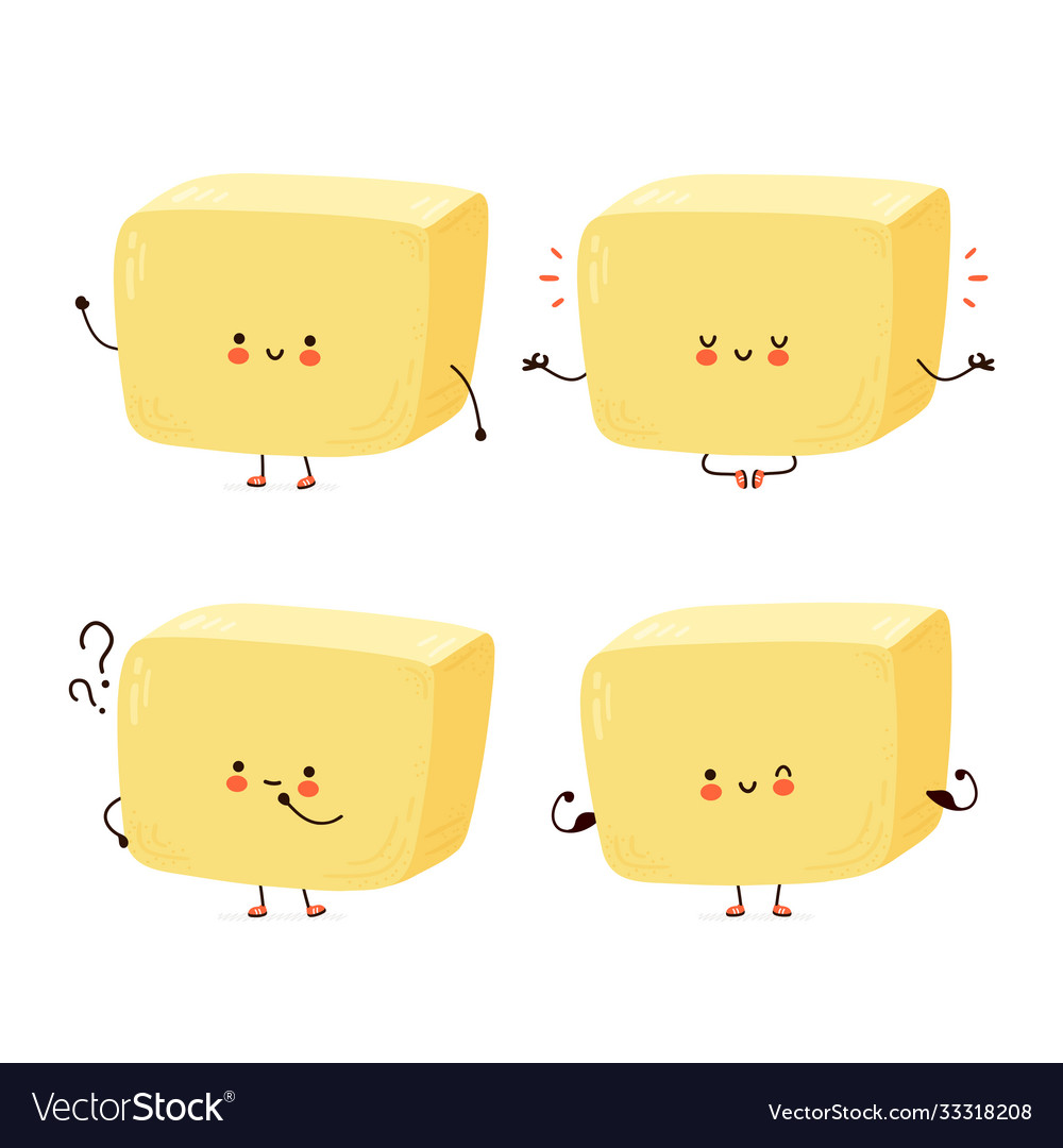 Cute happy butter character set collection Vector Image