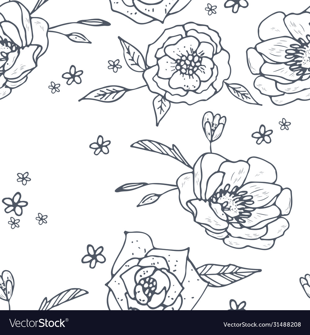 Hand drawn seamless background with floral