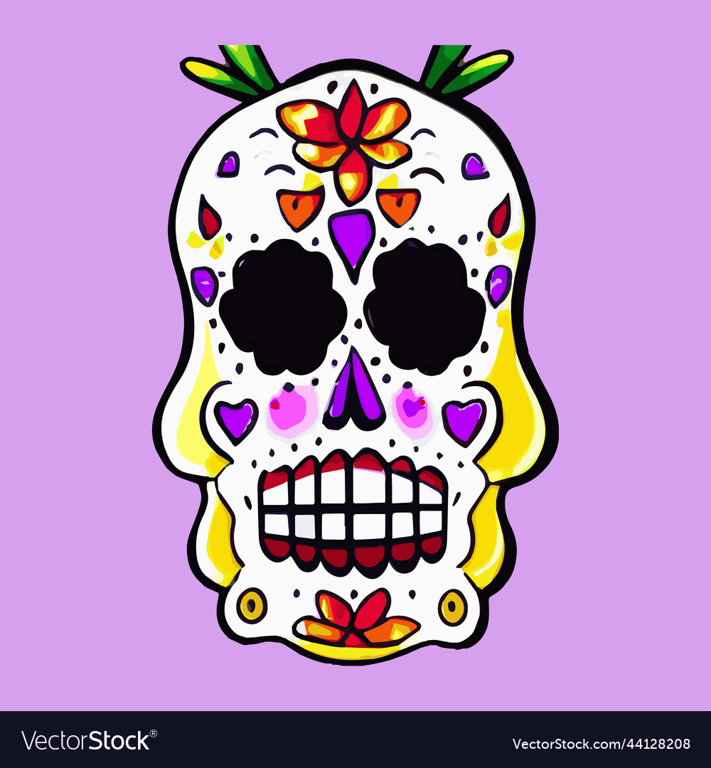 Human skull with a variety drawn tattoo style Vector Image