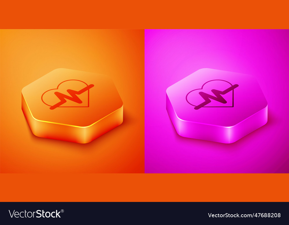 Isometric heart rate icon isolated on orange