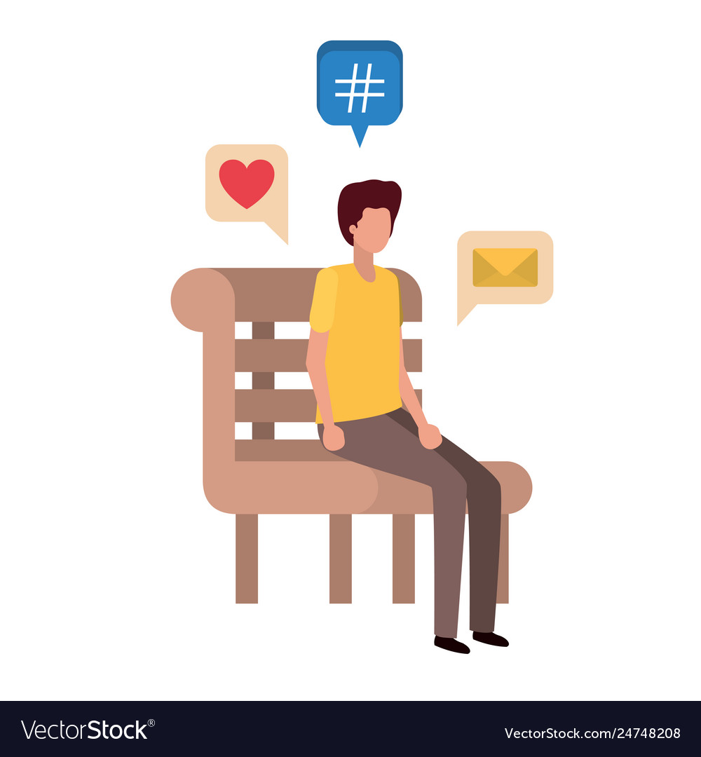 Man sitting on bench with dialogue bubble