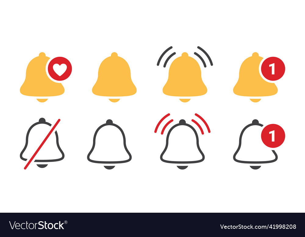 Notification bell icons incoming inbox message vector image Notification bell icons incoming inbox message