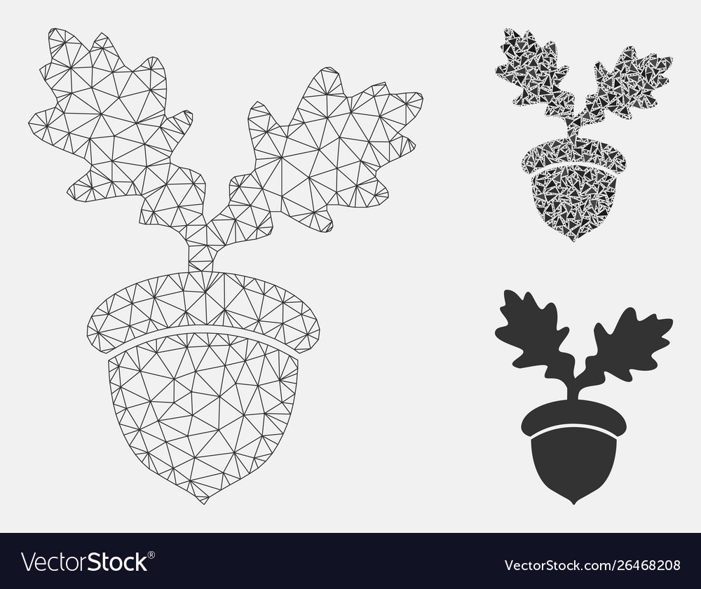 Oak acorn mesh network model and triangle vector image Oak acorn mesh network model and triangle