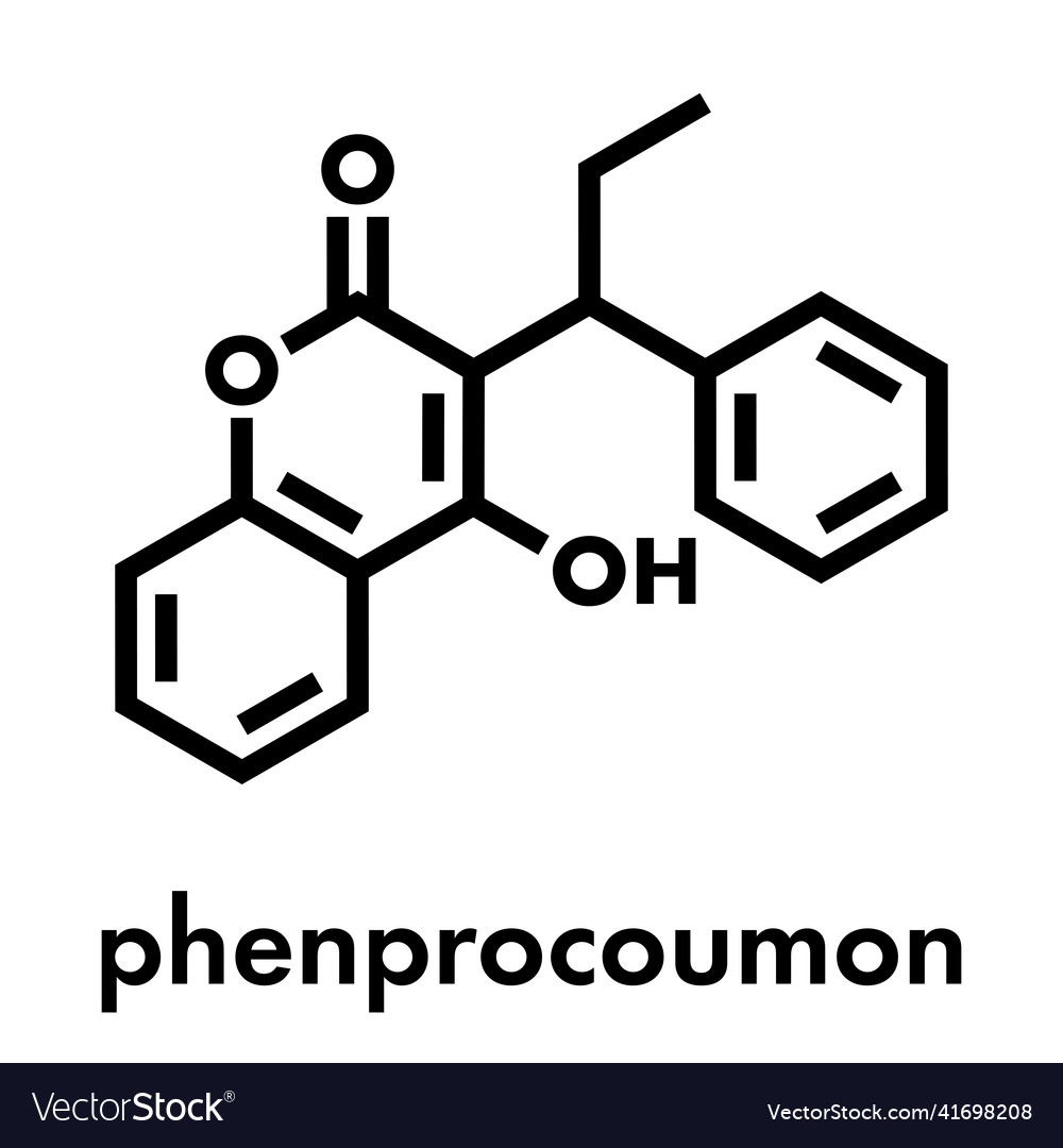 Phenprocoumon anticoagulant drug molecule vitamin Vector Image